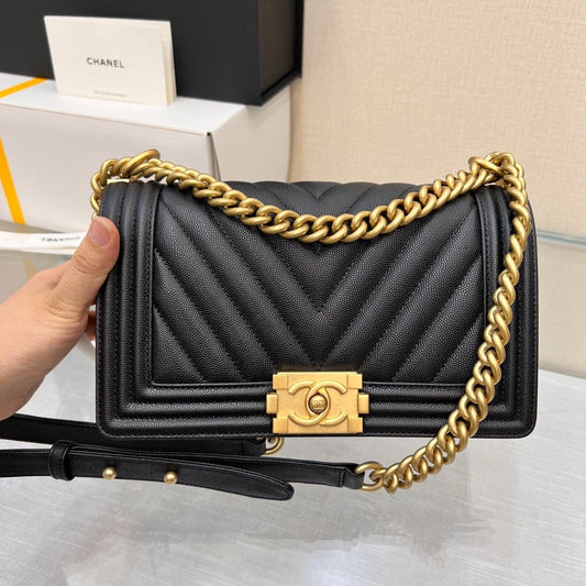 SAC GARÇON MOYEN 25 NOIR CHEVRON CAVIAR QUINCAILLERIE RUTHÉNIUM
