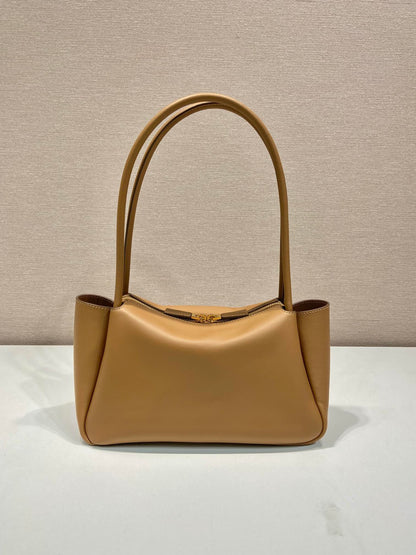 Grand sac à main en cuir de veau beige Pra 28 