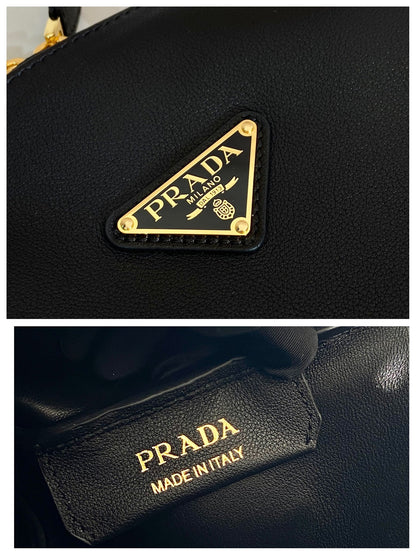 Grand sac à main en cuir de veau noir PRA 28 