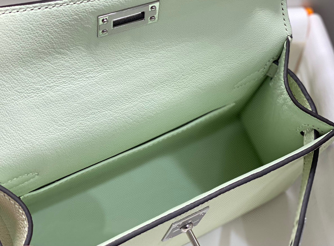 HM KELLY MINI 20 SEAFOAM EPSOM QUINCAILLERIE ARGENTÉE