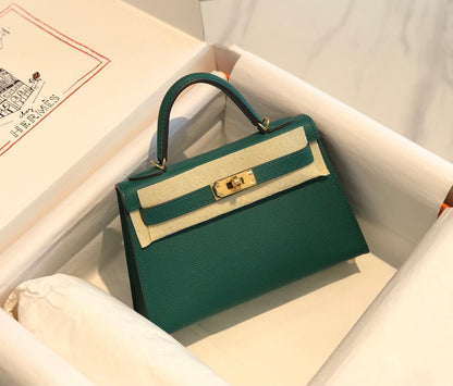 HM KELLY MINI 20 EPSOM VERT QUINCAILLERIE OR