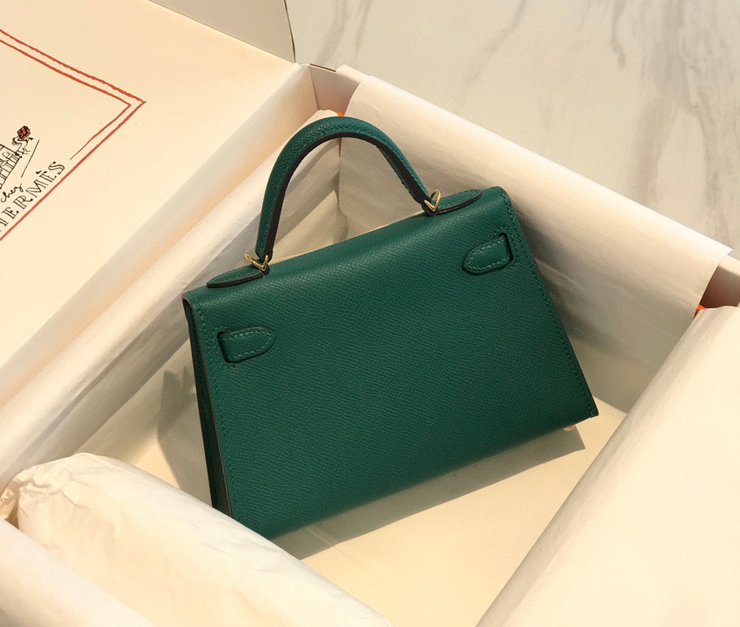 HM KELLY MINI 20 EPSOM VERT QUINCAILLERIE OR