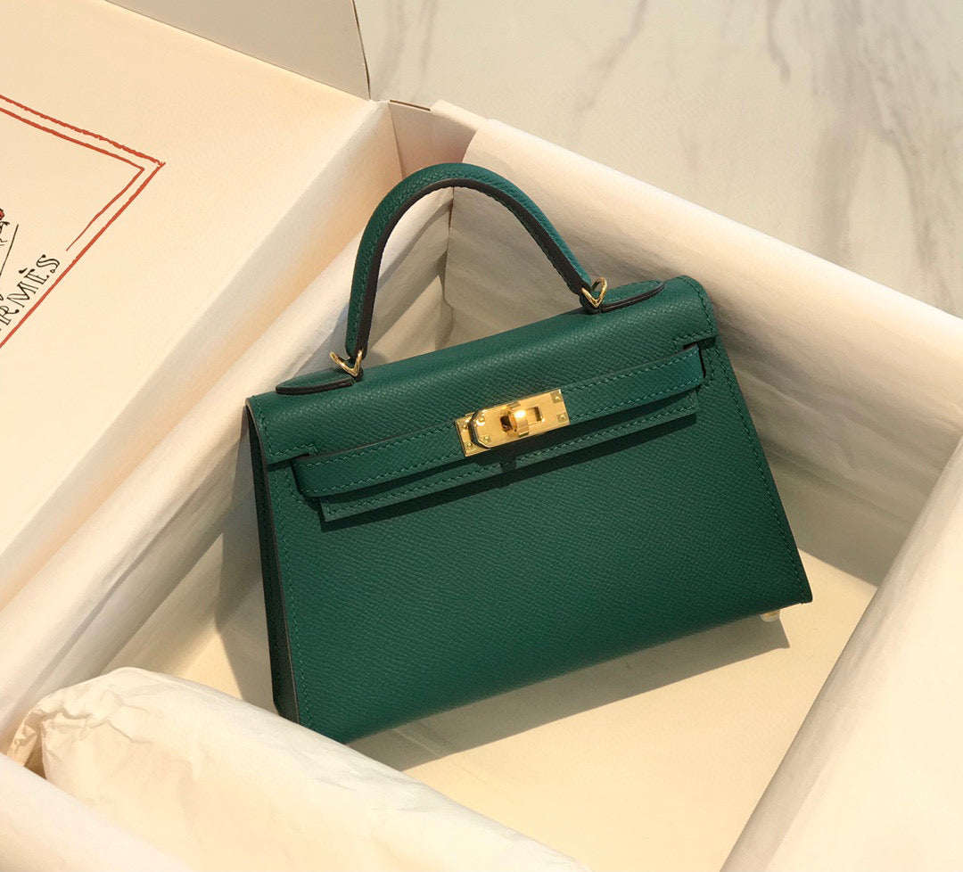 HM KELLY MINI 20 EPSOM VERT QUINCAILLERIE OR