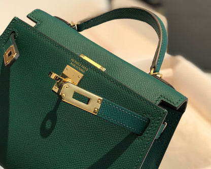 HM KELLY MINI 20 EPSOM VERT QUINCAILLERIE OR