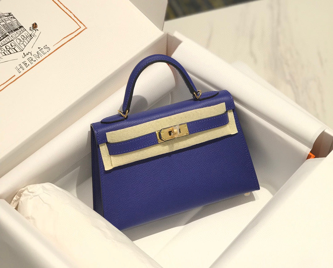 HM KELLY MINI 20 BLEU VIOLET EPSOM QUINCAILLERIE OR