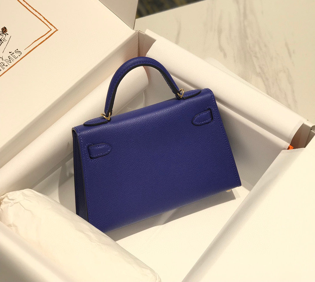 HM KELLY MINI 20 BLEU VIOLET EPSOM QUINCAILLERIE OR