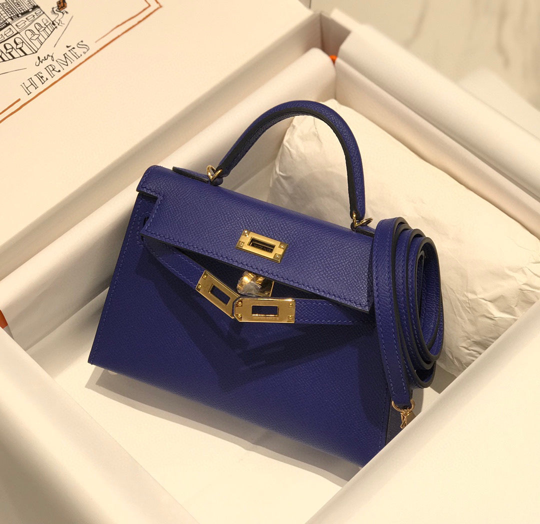 HM KELLY MINI 20 BLEU VIOLET EPSOM QUINCAILLERIE OR