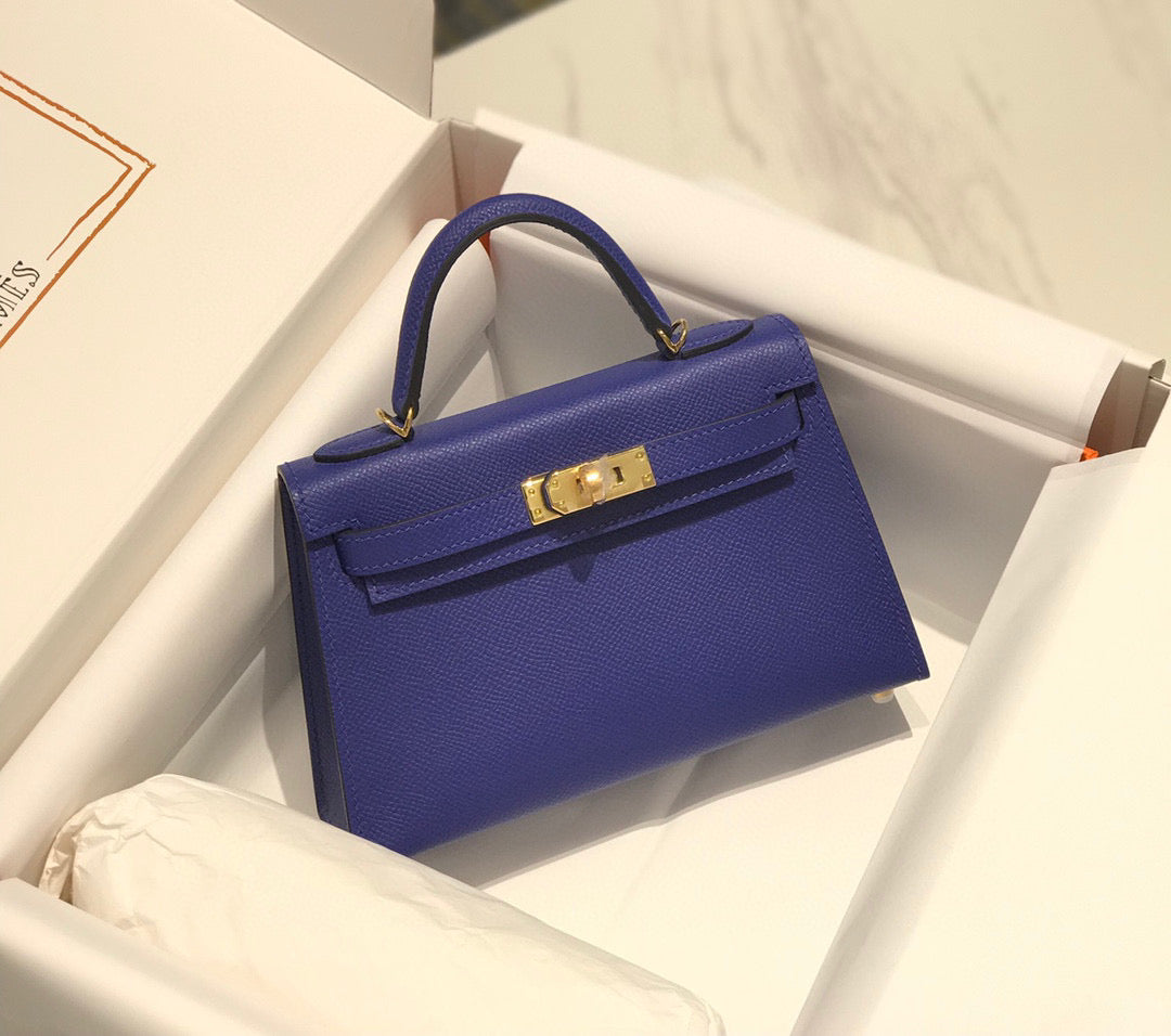 HM KELLY MINI 20 BLEU VIOLET EPSOM QUINCAILLERIE OR