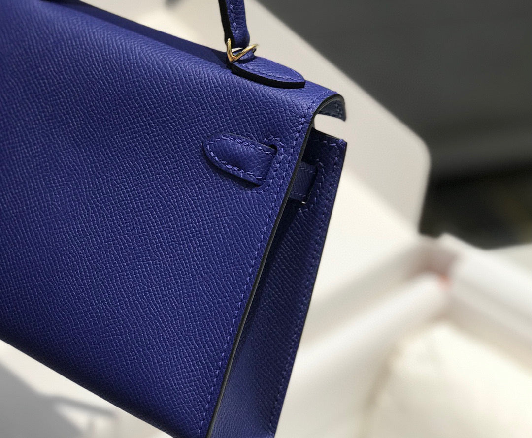HM KELLY MINI 20 BLEU VIOLET EPSOM QUINCAILLERIE OR