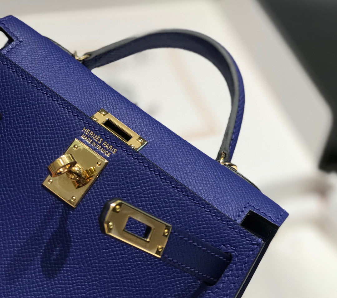 HM KELLY MINI 20 BLEU VIOLET EPSOM QUINCAILLERIE OR