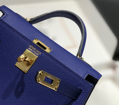 HM KELLY MINI 20 BLEU VIOLET EPSOM QUINCAILLERIE OR