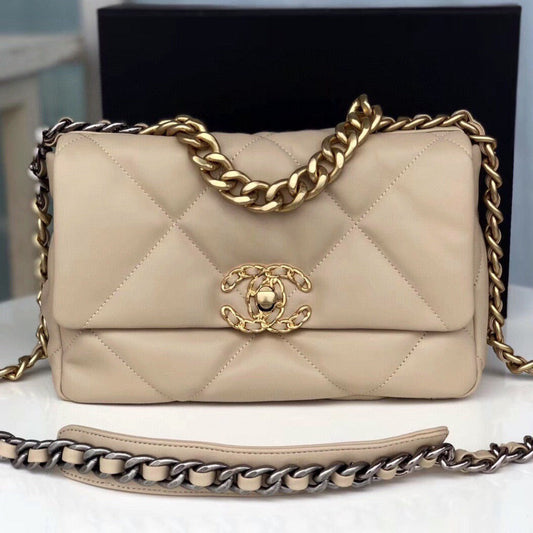 SAC À RABAT 19 PEAU DE CHÈVRE CRÈME QUINCAILLERIE DORÉ