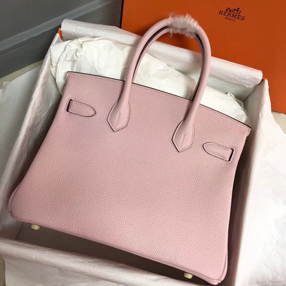 Sac HM Birkin 30 cm en cuir Togo rose et accessoires dorés