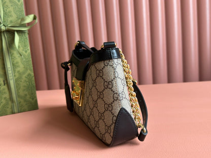 Cadenas GG petit format 24 en toile beige et cuir de veau noir