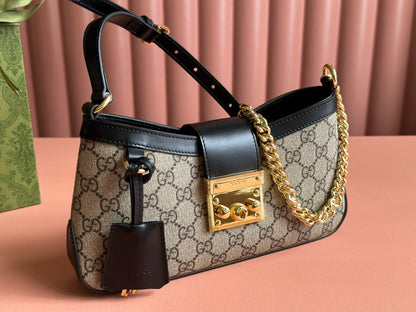 Cadenas GG petit format 24 en toile beige et cuir de veau noir