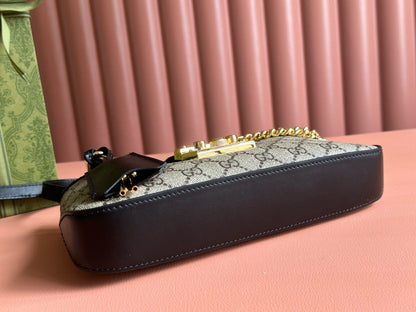 Cadenas GG petit format 24 en toile beige et cuir de veau noir