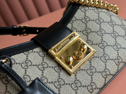 Cadenas GG petit format 24 en toile beige et cuir de veau noir