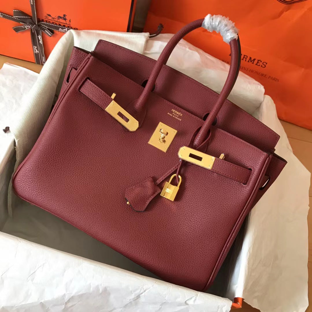 HM BIRKIN 25CM VIN ROUGE CUIR TOGO QUINCAILLERIE DORÉ