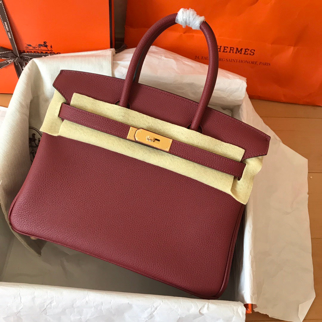 HM BIRKIN 25CM VIN ROUGE CUIR TOGO QUINCAILLERIE DORÉ