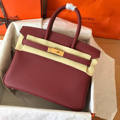 HM BIRKIN 25CM VIN ROUGE CUIR TOGO QUINCAILLERIE DORÉ