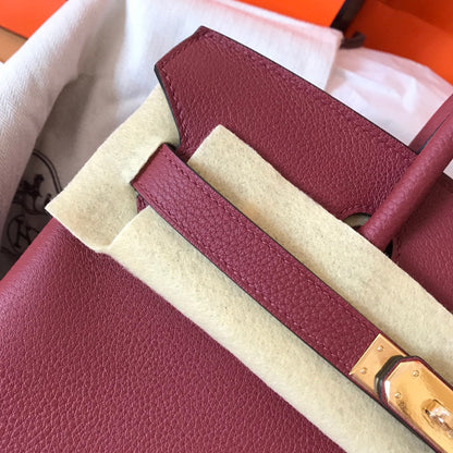 HM BIRKIN 25CM VIN ROUGE CUIR TOGO QUINCAILLERIE DORÉ
