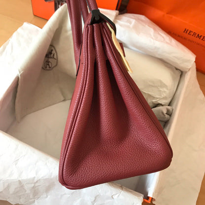 HM BIRKIN 25CM VIN ROUGE CUIR TOGO QUINCAILLERIE DORÉ