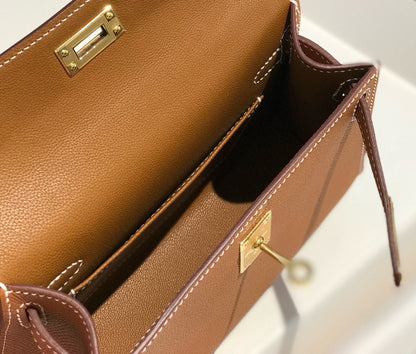 HM KELLY MINI 20 GOLDEN BROWN EPSOM GOLD HARDWARE