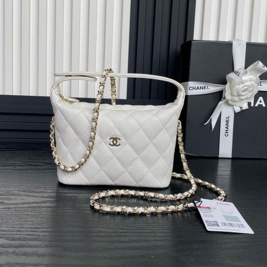 Sac Hobo CC 25C 21,5 cm, poignée supérieure, cuir de veau grainé blanc