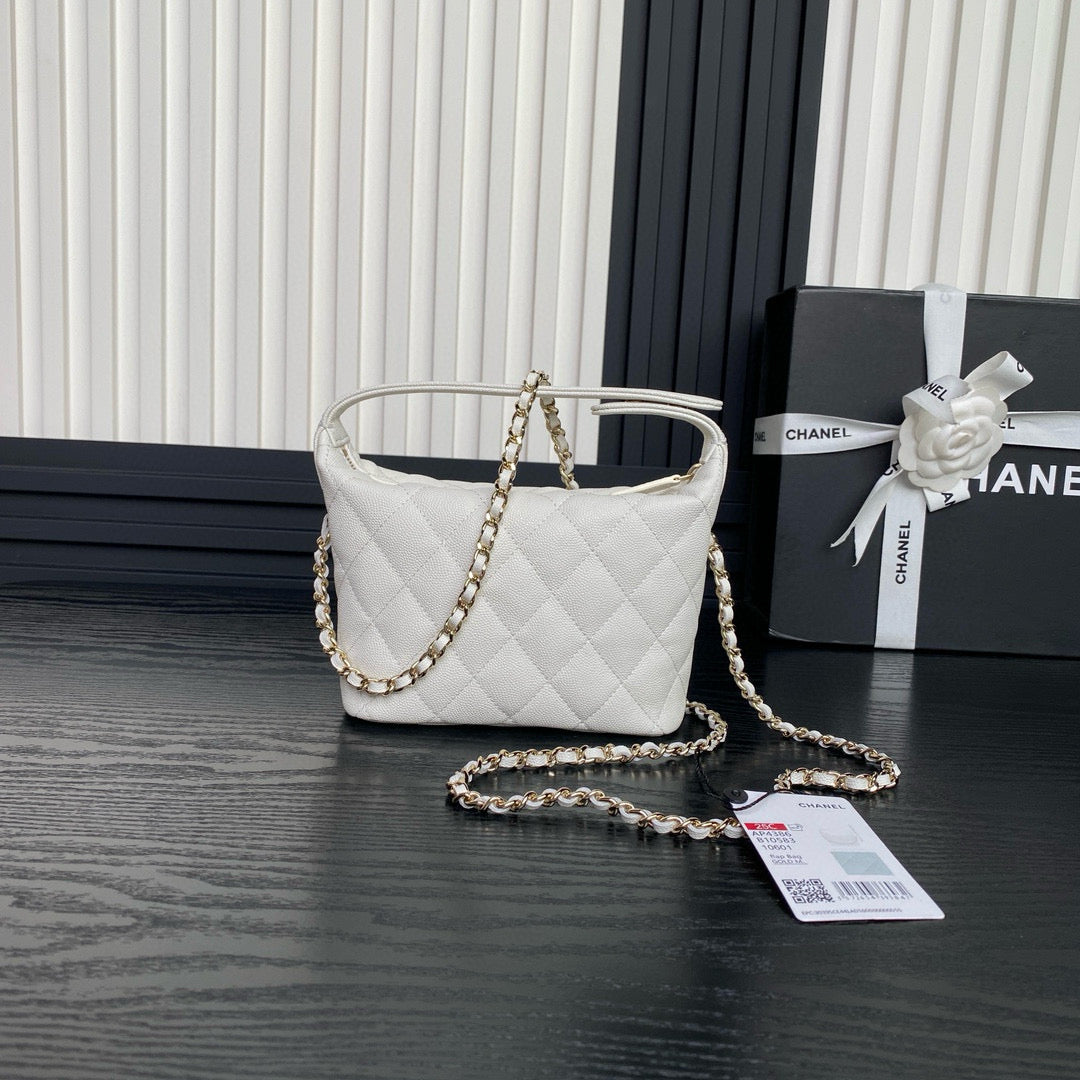 Sac Hobo CC 25C 21,5 cm, poignée supérieure, cuir de veau grainé blanc
