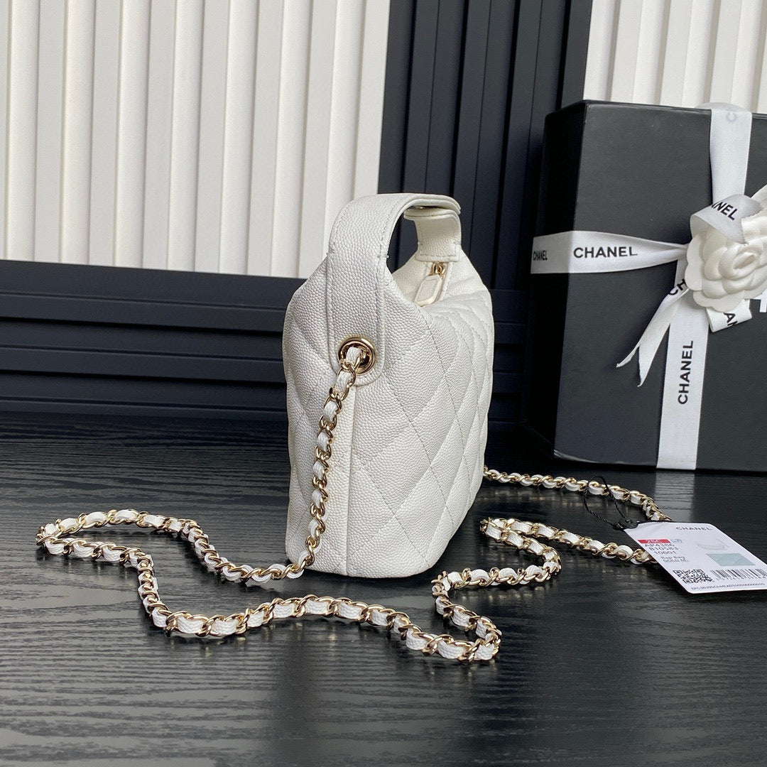 Sac Hobo CC 25C 21,5 cm, poignée supérieure, cuir de veau grainé blanc