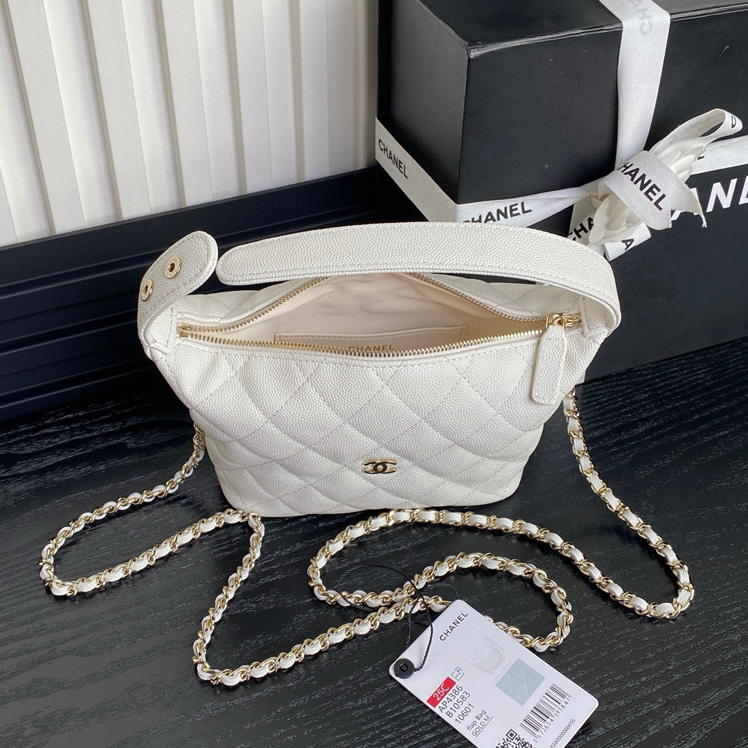 Sac Hobo CC 25C 21,5 cm, poignée supérieure, cuir de veau grainé blanc