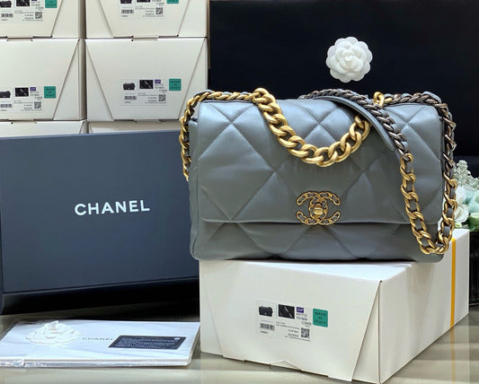 19 SAC À RABAT 30 CUIR DE CHÈVRE GRIS QUINCAILLERIE OR - LA MEILLEURE QUALITÉ