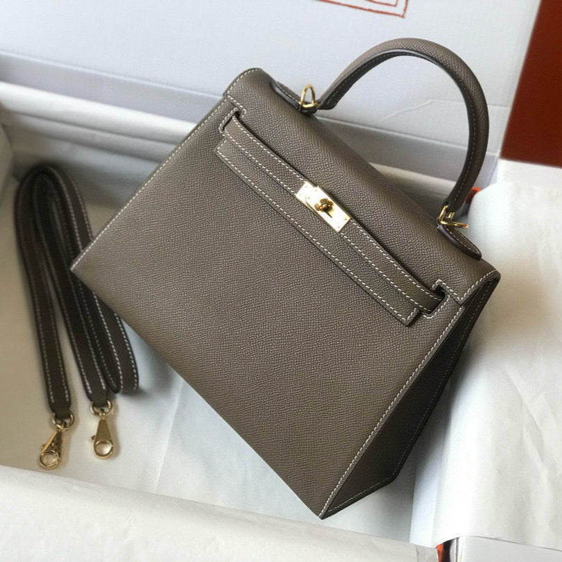 HM ケリー 25 エトゥープ エプソムレザー ゴールド金具