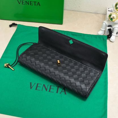 BV ロングクラッチ アンディアモ ハンドル付き 31cm ブラック カーフスキン Ghw