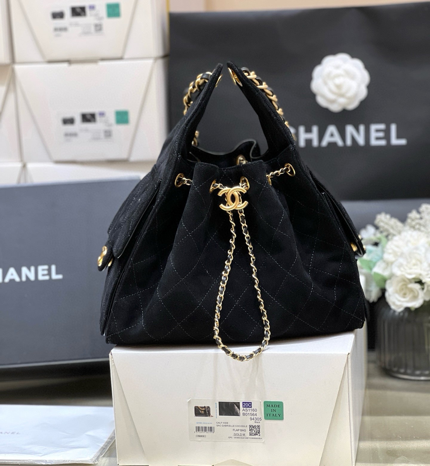 Sac Hobo CC 25C 30 cm en daim noir