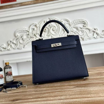 HM Kelly Sellier Cuir Epsom bleu Quincaillerie argentée