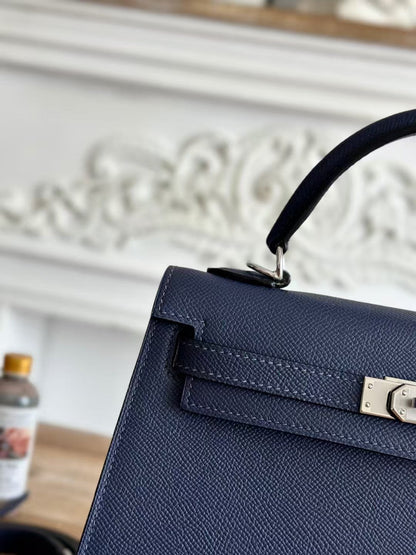 HM Kelly Sellier Cuir Epsom bleu Quincaillerie argentée
