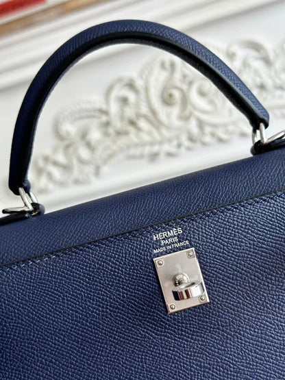 HM Kelly Sellier Cuir Epsom bleu Quincaillerie argentée