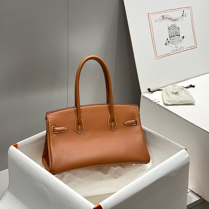 Sac à bandoulière HM Birkin 29 cm en cuir de veau marron, accessoires argentés