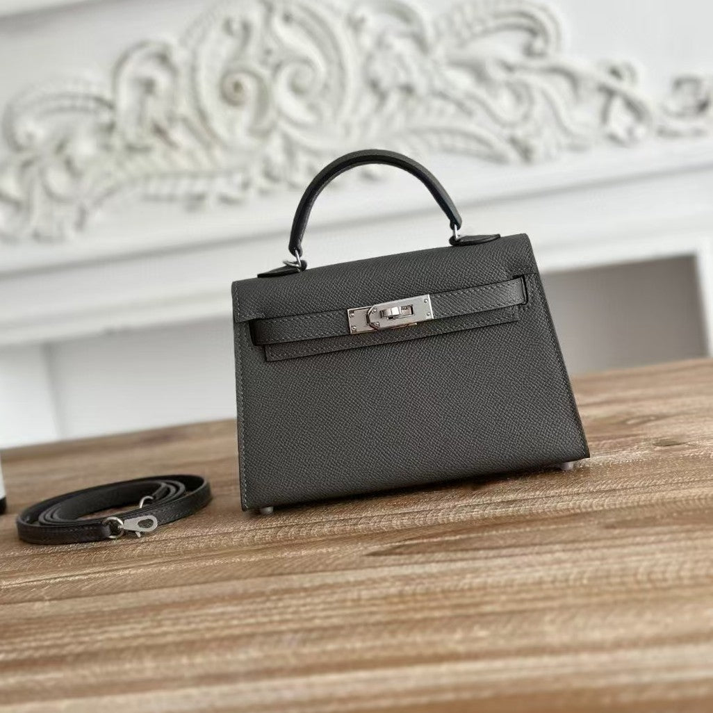 HM Mini Kelly 19 cm Anthracite Epsom Quincaillerie argentée