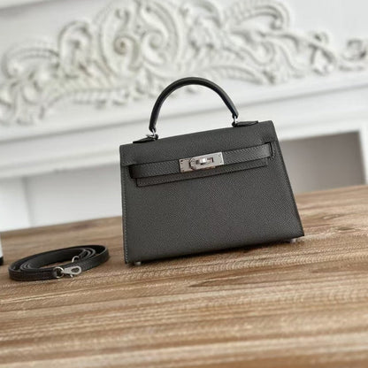 HM Mini Kelly 19 cm Anthracite Epsom Quincaillerie argentée