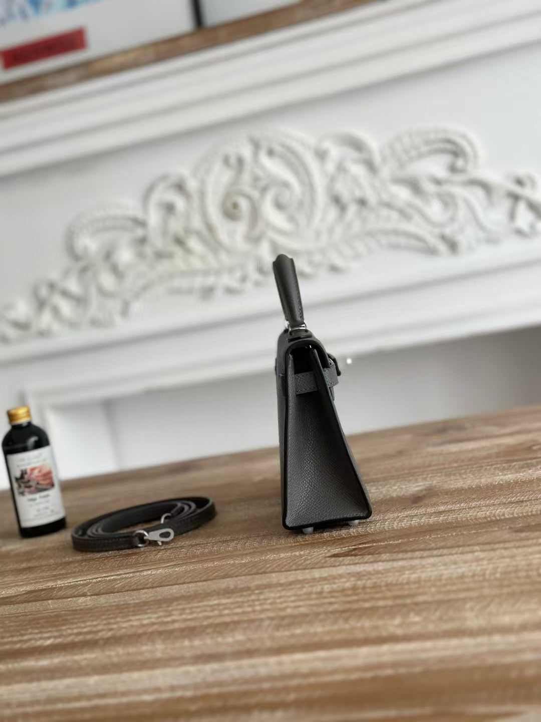 HM Mini Kelly 19 cm Anthracite Epsom Quincaillerie argentée