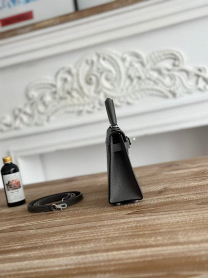 HM Mini Kelly 19 cm Anthracite Epsom Quincaillerie argentée