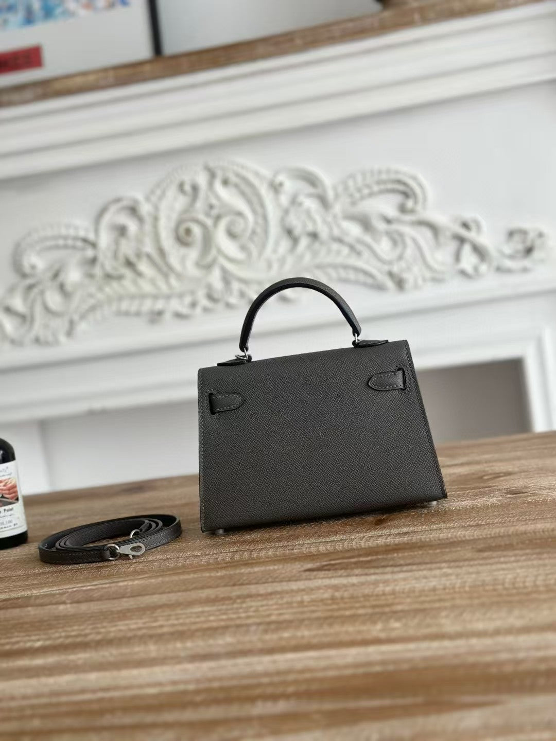 HM Mini Kelly 19 cm Anthracite Epsom Quincaillerie argentée