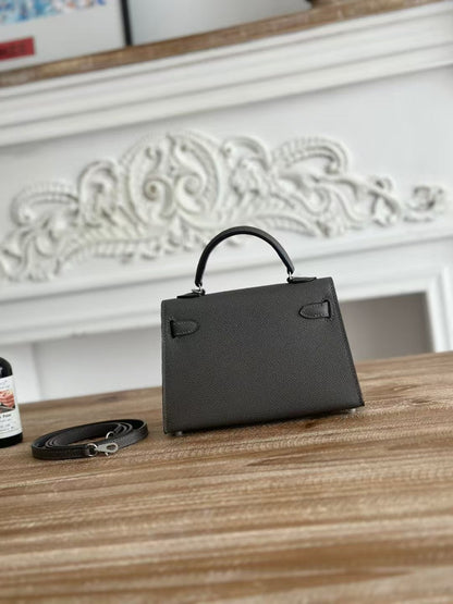 HM Mini Kelly 19 cm Anthracite Epsom Quincaillerie argentée