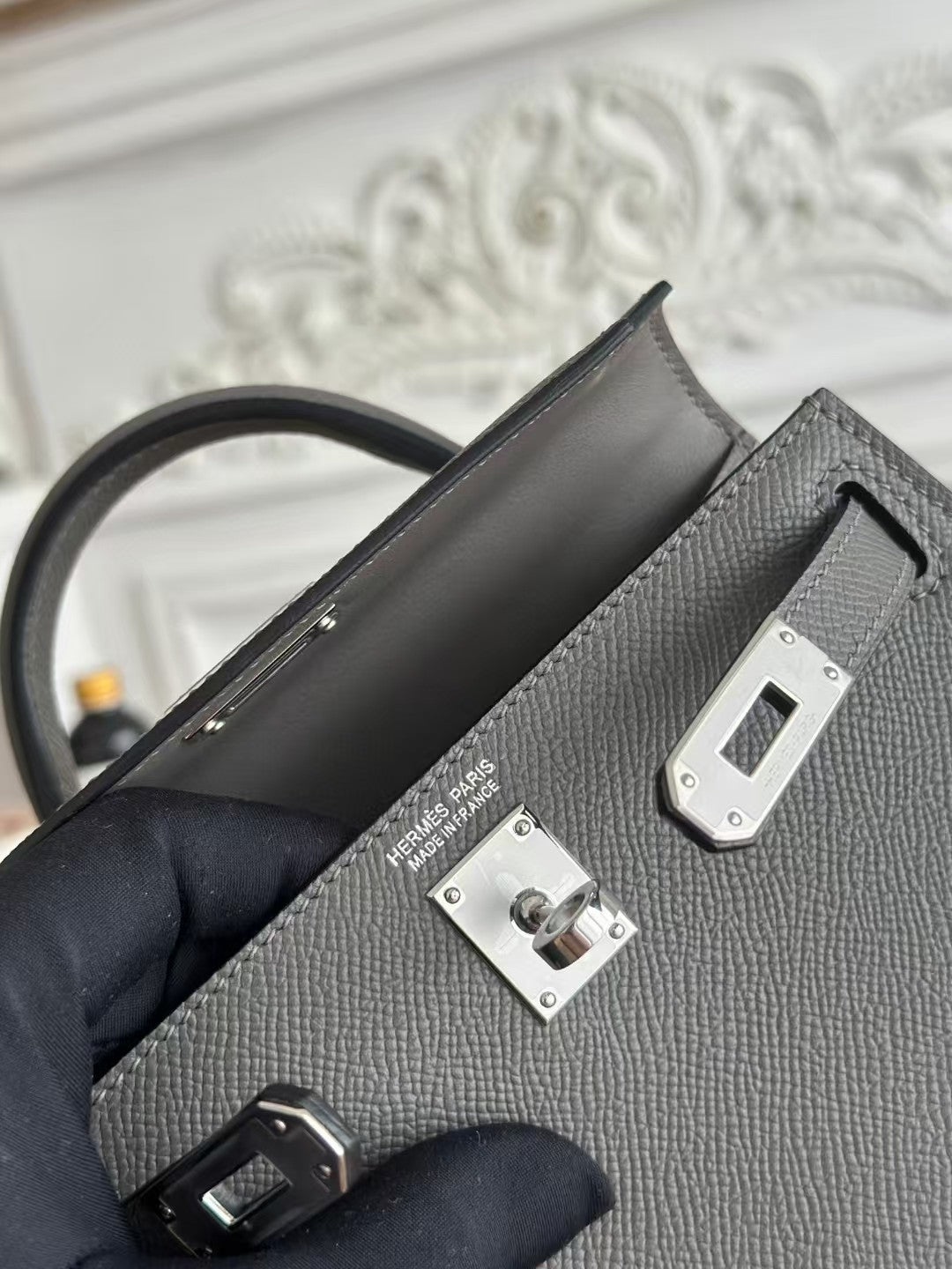 HM Mini Kelly 19 cm Anthracite Epsom Quincaillerie argentée
