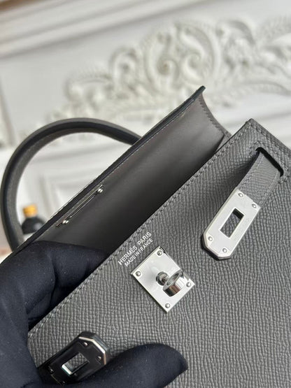 HM Mini Kelly 19 cm Anthracite Epsom Quincaillerie argentée