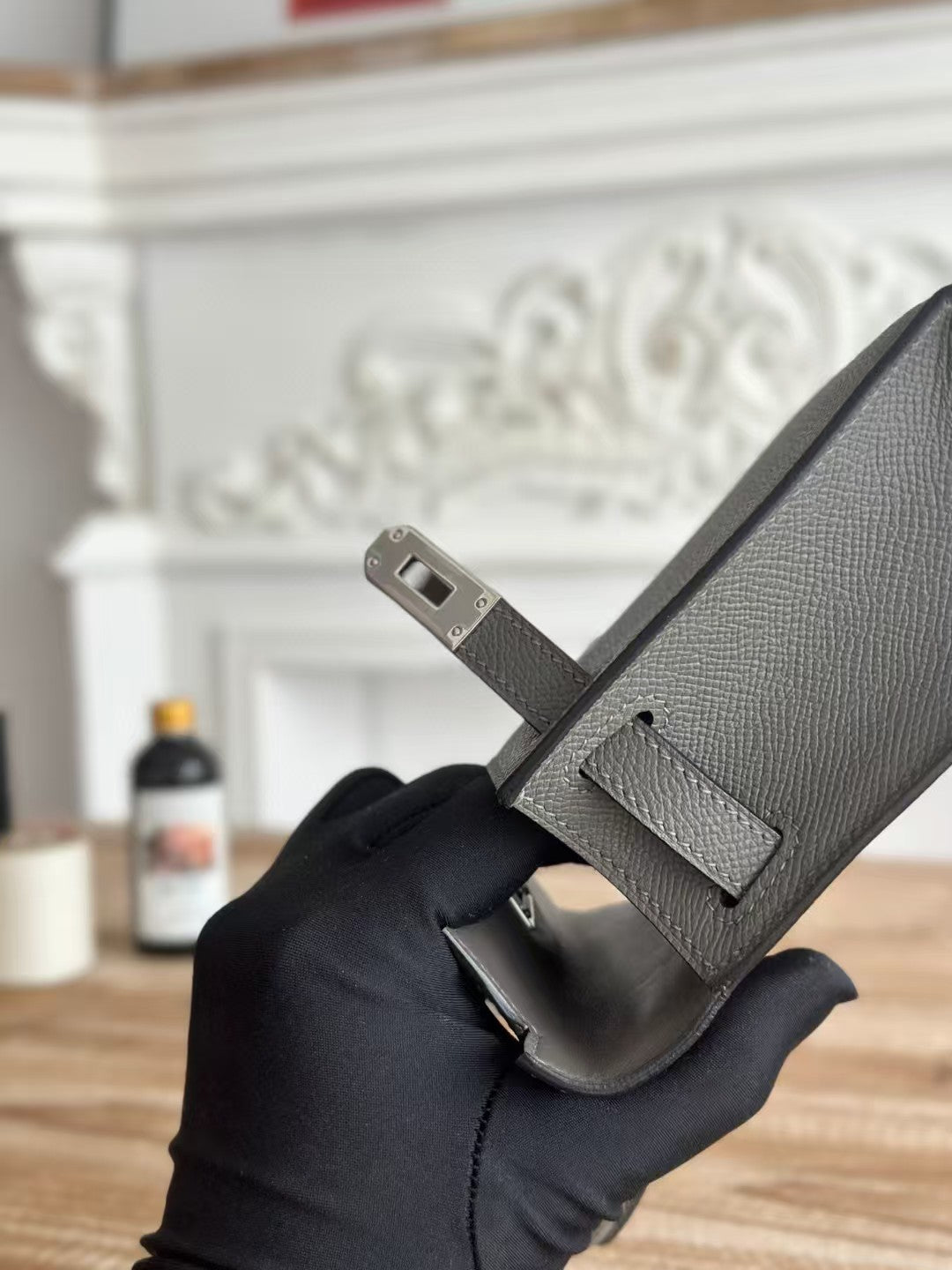 HM Mini Kelly 19 cm Anthracite Epsom Quincaillerie argentée