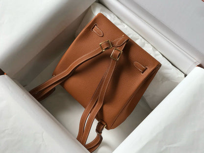 SAC À DOS KELLY ADO 22 TOGO EN CUIR DE VEAU MARRON, QUINCAILLERIE DORÉ