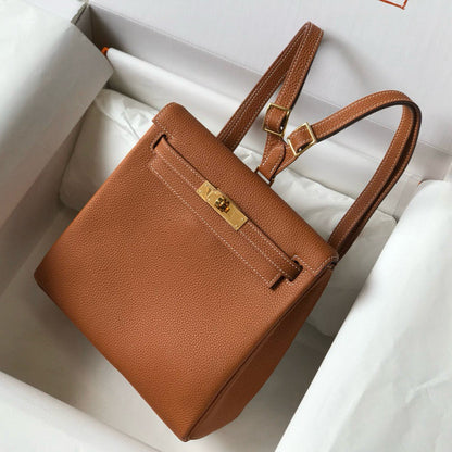 SAC À DOS KELLY ADO 22 TOGO EN CUIR DE VEAU MARRON, QUINCAILLERIE DORÉ